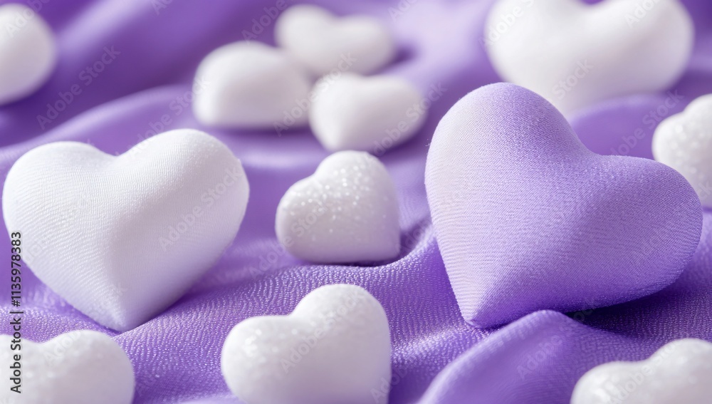 Romantic Purple Fabric with White Hearts: Valentine's Day Background Romantic Purple Fabric with White Hearts: Valentine's Day Background