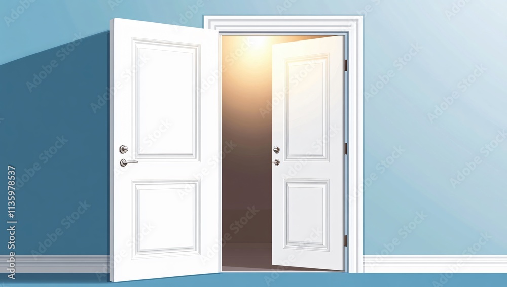 Open White Door to Bright Light Interior Room Open White Door to Bright Light Interior Room