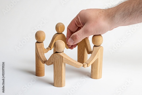 Wooden Figures Holding Hands in a Circle Teamwork Collaboration Concept