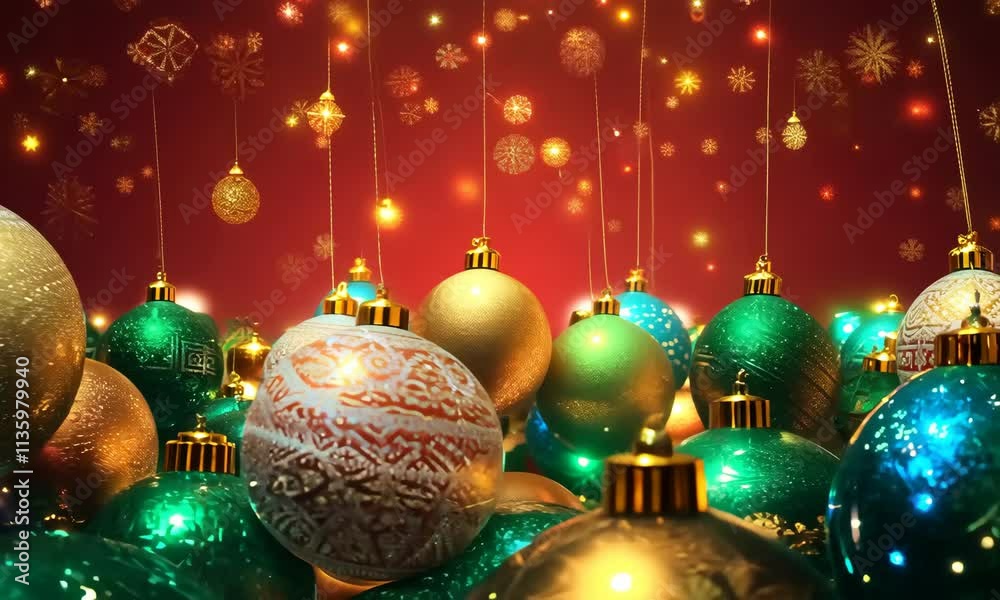 Animated background of sparkly and glowing Christmas ornaments Animated background of sparkly and glowing Christmas ornaments