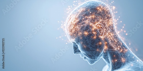 Person with fibromyalgia experiencing widespread pain and fatigue depicted as glowing points. Concept Chronic Pain, Fibromyalgia Awareness, Painful Symptoms, Invisible Illness,