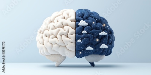 Split-image of brain with night sky on one side and day sky on the other, depicting lifestyle and sleep rhythms