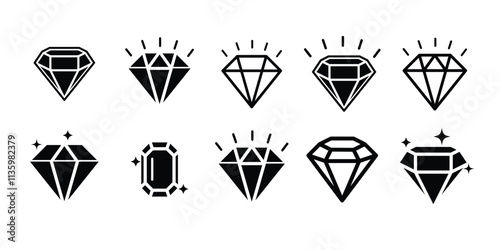 diamonds icon set. Gemstone diamond collection icon. precious crystal stones. Diamond icons flat styles editable stock for mobile and web designs. Rich symbols collection isolated on white background.