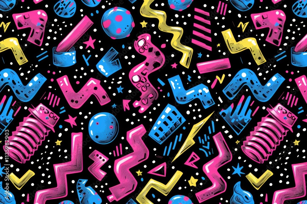 Fototapeta premium Abstract Neon Geometric Pattern Design Featuring Bold Shapes and Colors
