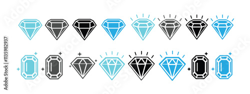 set of diamond icon collection. Set of gemstones as diamond, ruby, sapphire and emerald vector icon.