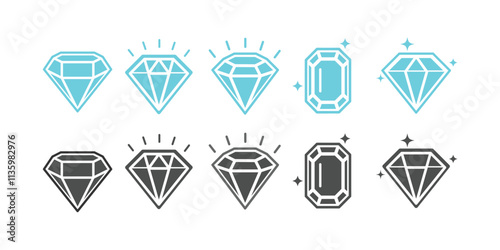 set of diamond icon collection. Set of gemstones as diamond, ruby, sapphire and emerald vector icon.