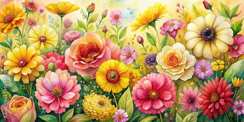 Vibrant blossom drone photography in watercolor.  Yellow, pink, red prints & cards.