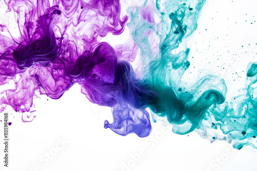 Vibrant purple and teal liquid paint swirls create abstract design