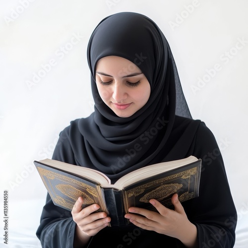 Hijab-wearing woman educates.