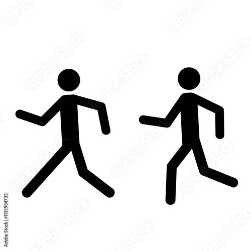 a person walks at a fast pace, runs, hurries, a pictogram of a human figure, people walking, isolated on a white background
