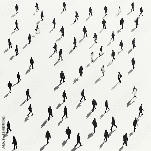 Aerial view of many people walking, creating a pattern. photo