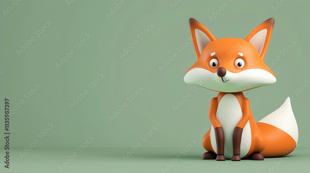 Obraz premium A cute, 3D cartoon fox in front of a green background.