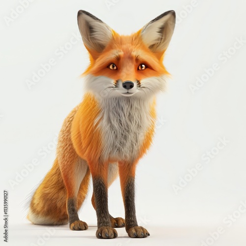 A Fluffy Red Fox Standing on a White Background