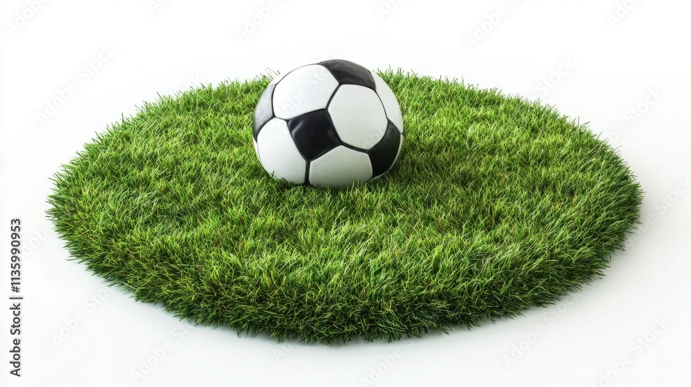 Obraz premium A soccer ball on a grassy patch isolated on a white background, representing the spirit of the game
