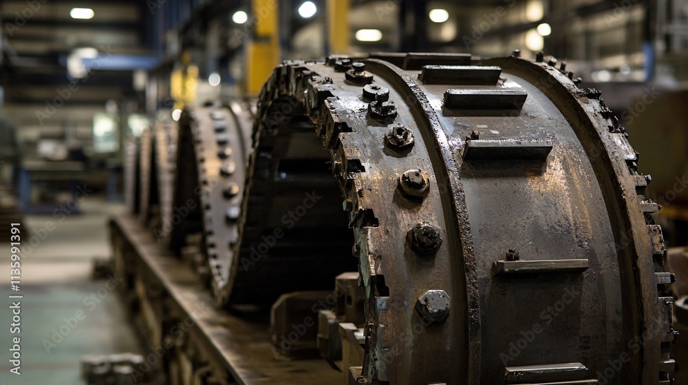 Fototapeta premium Close-Up View of Tank Components in Industrial Setting