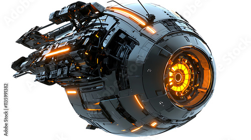 Fototapeta Naklejka Na Ścianę i Meble -  A futuristic space ship with a yellow engine