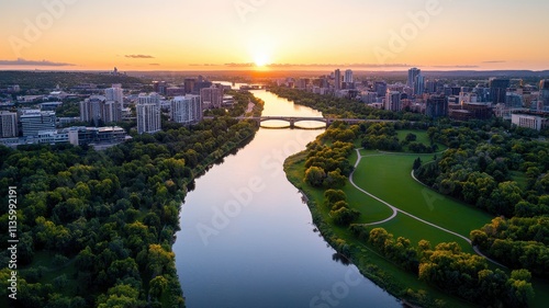Wallpaper Mural serene urban cityscape featuring river at sunset Torontodigital.ca
