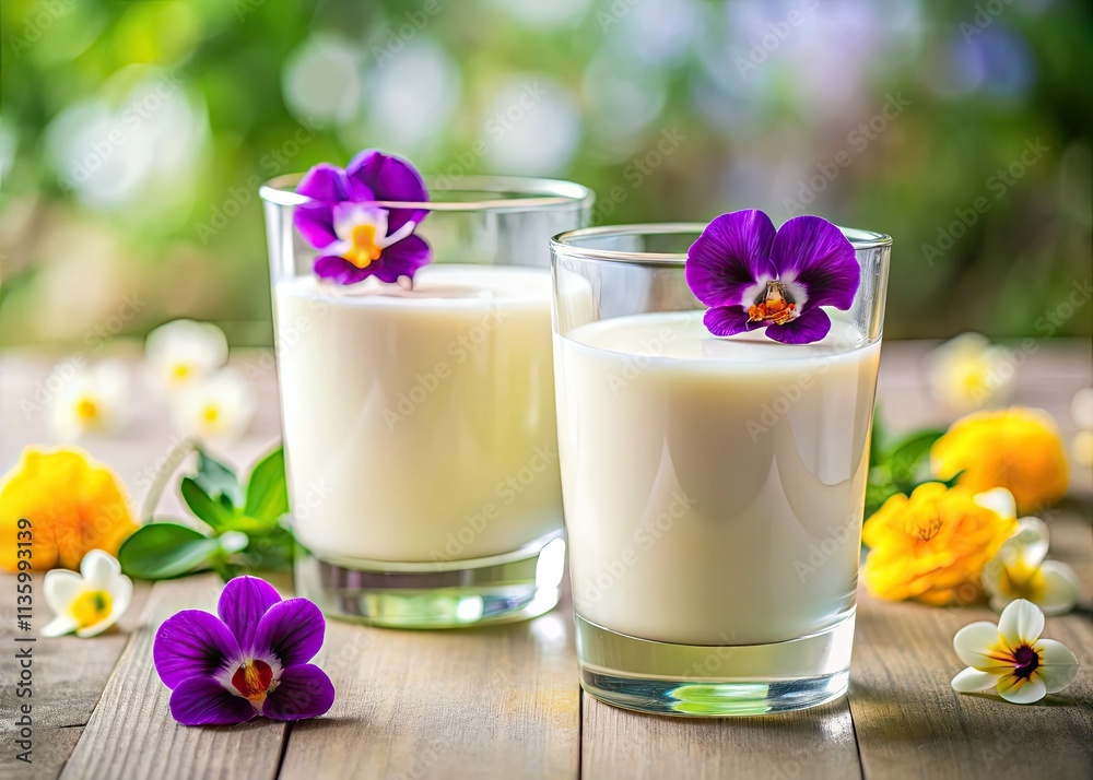 Healthy and delicious: a summer whey protein drink, delicately enhanced with pansies. Healthy and delicious: a summer whey protein drink, delicately enhanced with pansies.