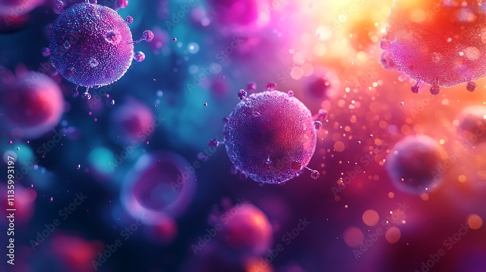 Fototapeta premium Microscopic viruses vibrant abstract lab scientific imagery