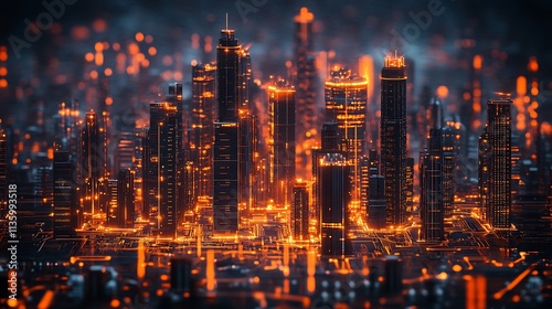 Wallpaper Mural Illuminated cityscape night view urban landscape digital art Torontodigital.ca