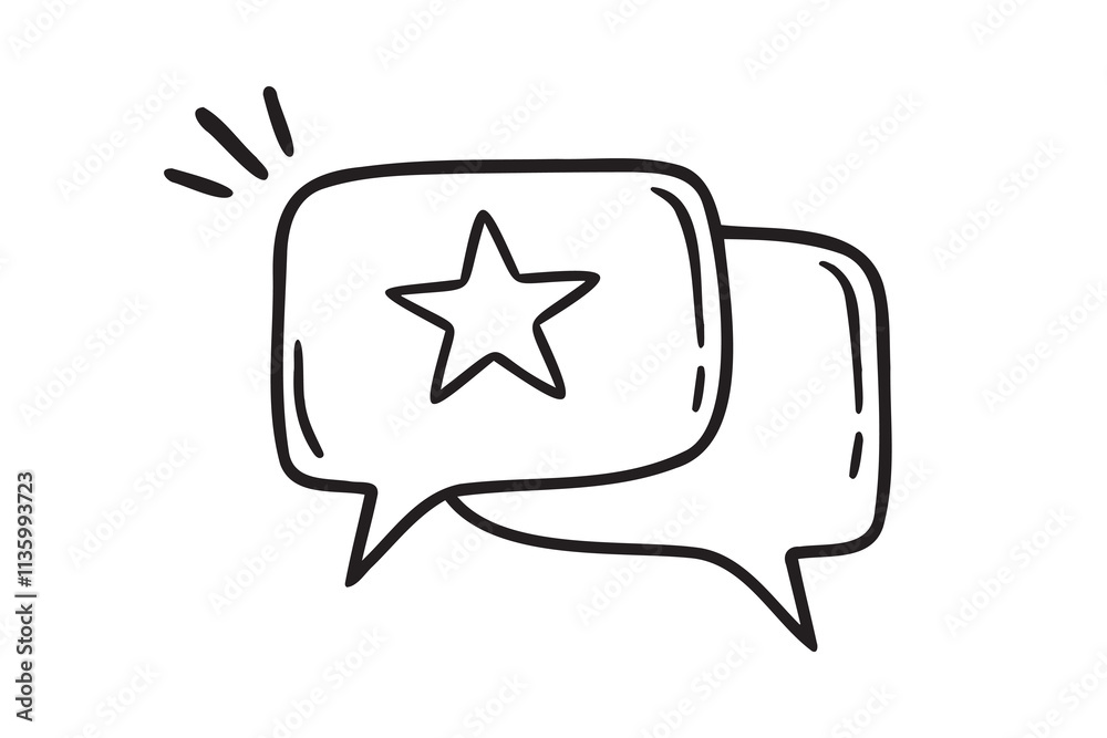 Customer experience feedback message positive star doodle hand drawn icon. Outline drawing feedback positive star line clipart symbol
