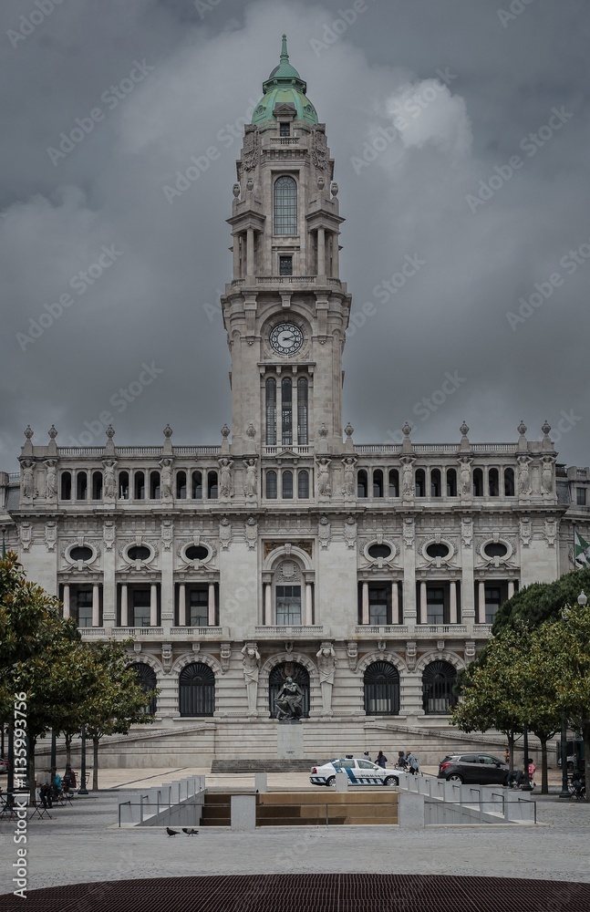 Fototapeta premium Avenue of Aliados in the city of Porto, Portugal. Beautiful avenue in the city centre, looking up towards the city hall...