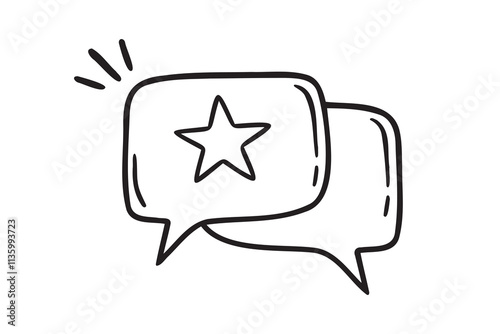 Customer experience feedback message positive star doodle hand drawn icon. Outline drawing feedback positive star line clipart symbol