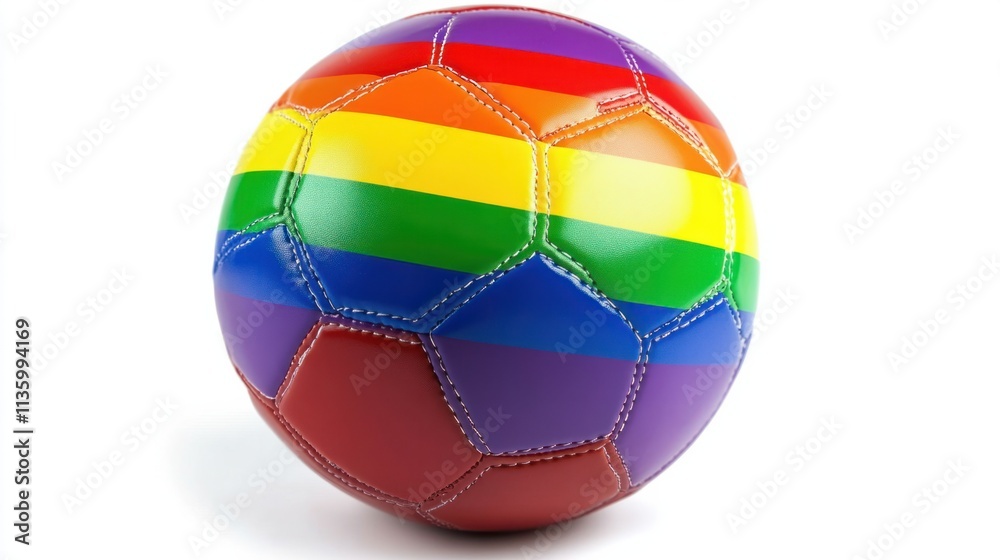 A soccer ball with rainbow-colored panels, symbolizing diversity in sports, isolated on white A soccer ball with rainbow-colored panels, symbolizing diversity in sports, isolated on white