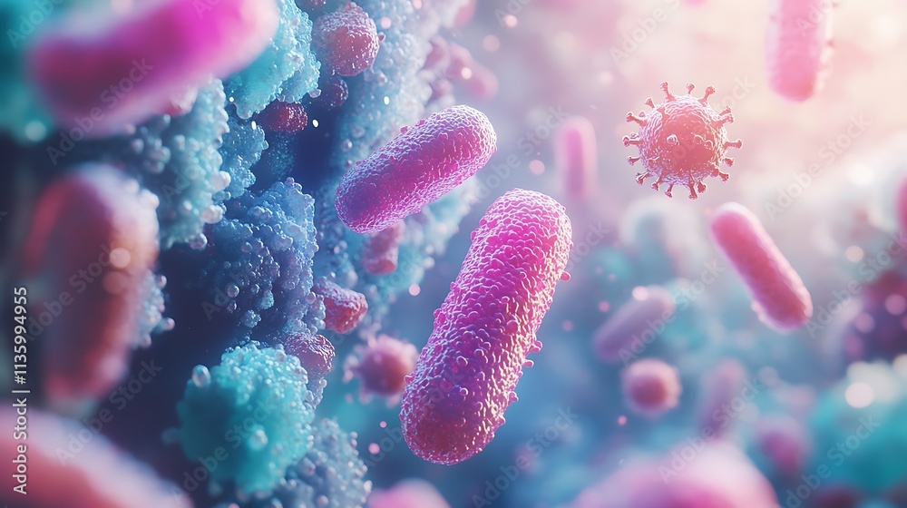 Fototapeta premium Exploring microorganism diversity in a vibrant microscopic world