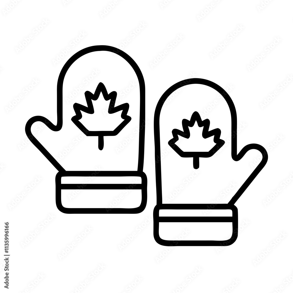 red mittens with maple leaf icon, canada day line art, canada icon - simple black line art icon of red mittens with maple leaf, symbolizing canada day celebrations. canadian vector art. red mittens with maple leaf icon, canada day line art, canada icon - simple black line art icon of red mittens with maple leaf, symbolizing canada day celebrations. canadian vector art.
