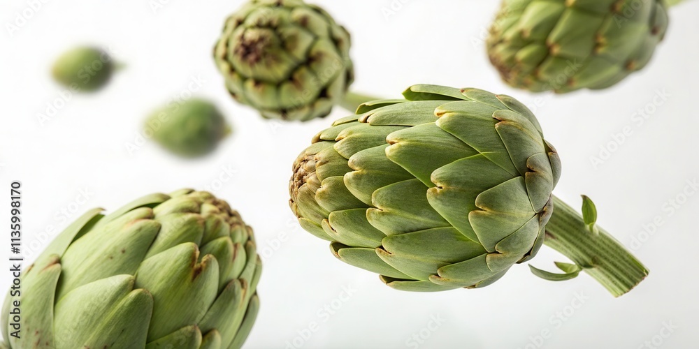 Floating Artichokes Isolated on White Background Floating Artichokes Isolated on White Background