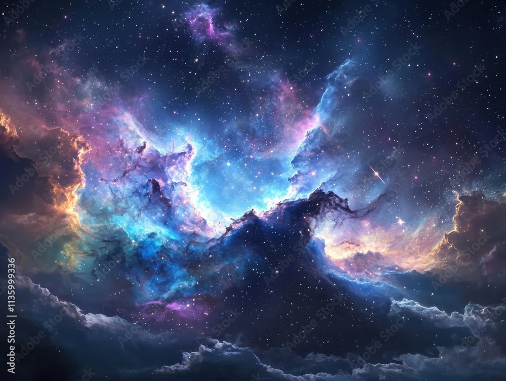 Fototapeta premium Galactic dance of colors nebula digital artwork space cosmic view vibrant beauty