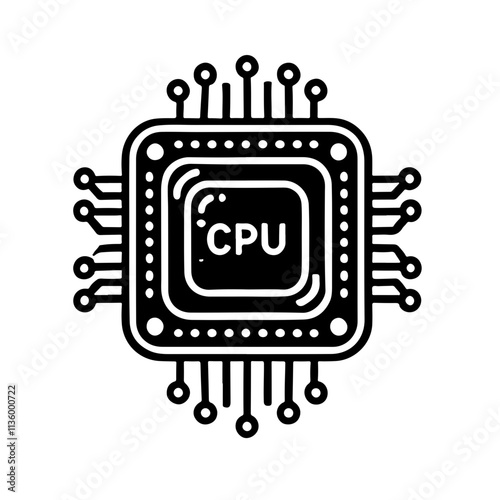 cpu as a simple single icon logo black and white vector illustration, isolated on transparent background