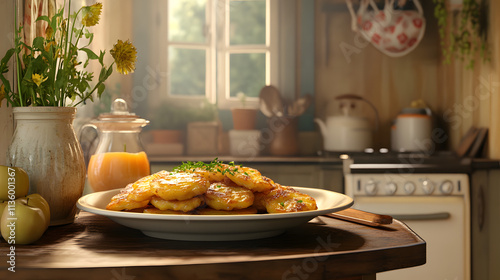 Delicious Plate of Homemade Potato Latkes photo