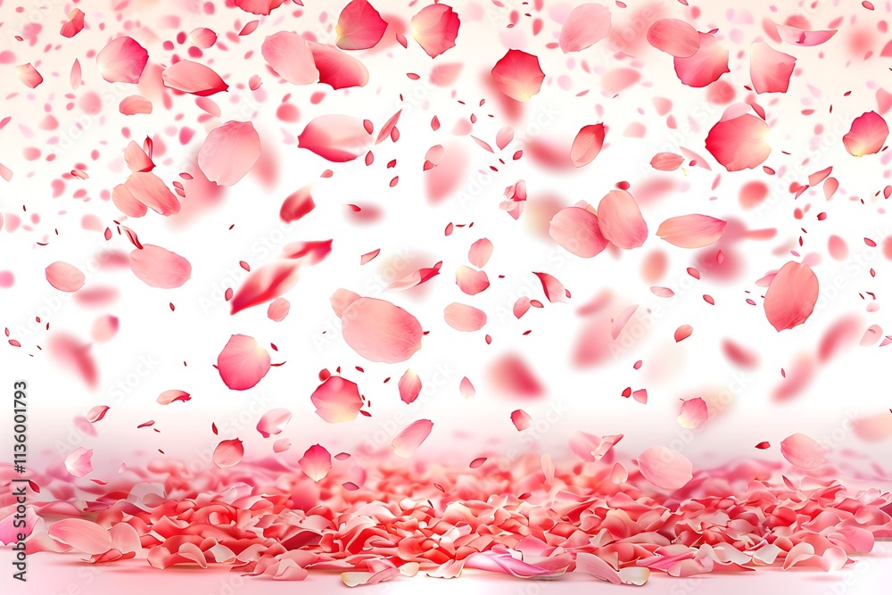 Floating Pink Petals Against a Soft White Background Floating Pink Petals Against a Soft White Background