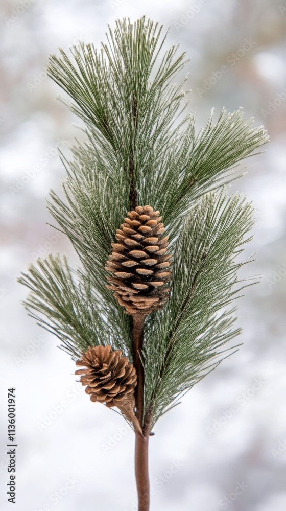 Pine branch with pine cones in winter Pine branch with pine cones in winter