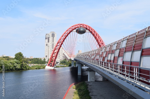 Zhivopisny Bridge is a cable-stayed bridge that spans Moskva River in north-western Moscow, Russia. It is the first cable-stayed bridge in Moscow. photo