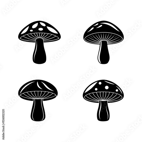 set of mushroom silhouette, black and white silhouette, vector and illustration