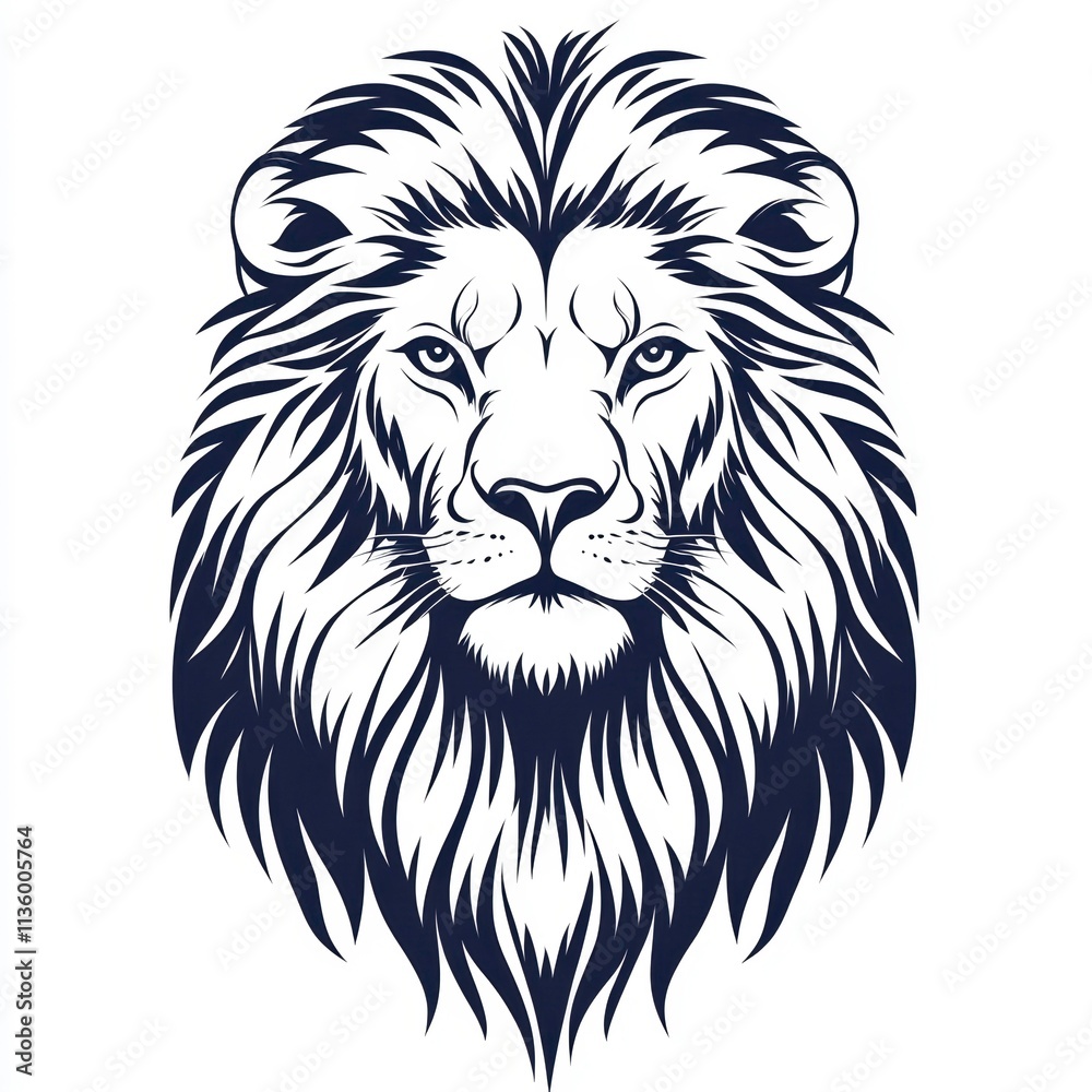 Fototapeta premium Majestic Black and White Vector Illustration of a Lion's Head
