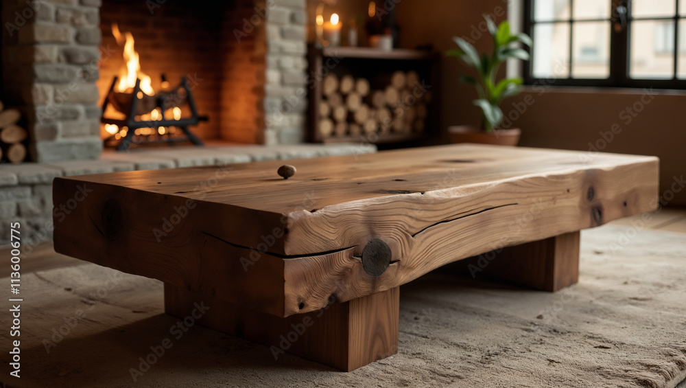 Rustic Wooden Coffee Table in Cozy Living Room Rustic Wooden Coffee Table in Cozy Living Room