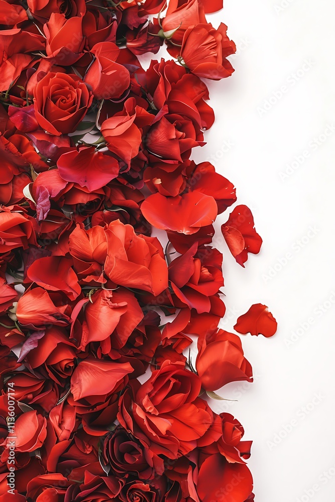 Elegant Arrangement of Red Rose Petals on a White Background