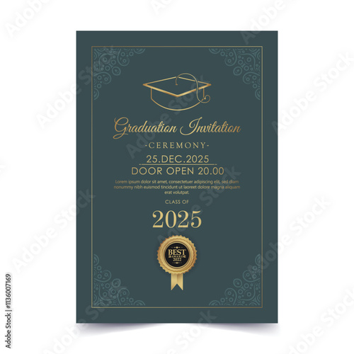Elegant dark Gold graduation invitation template