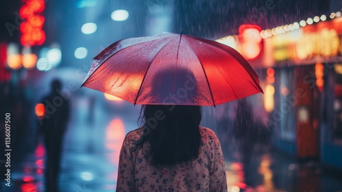 Wallpaper Mural A woman holding an umbrella, standing in the rain, with droplets cascading around her. Torontodigital.ca
