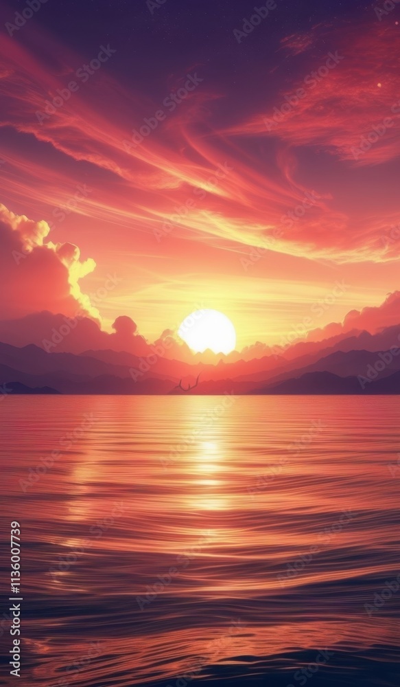 sunset over the ocean with a bright orange sky and clouds sunset over the ocean with a bright orange sky and clouds