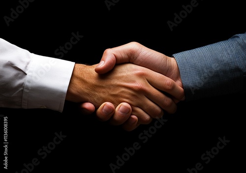 A handshake between two people on a black background, representing partnership and mutual understanding.