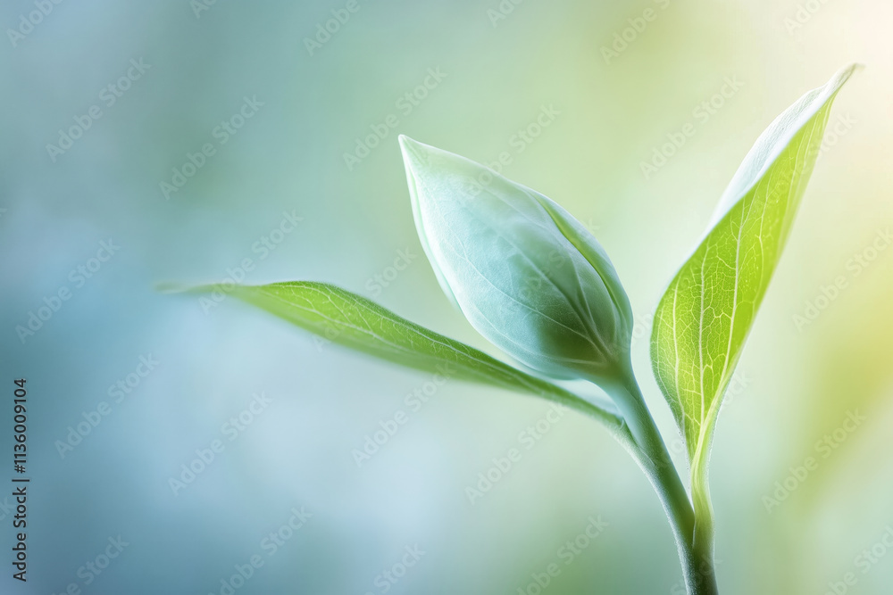 Macro close-up of a tender green leaf emerging from a tight spring bud Macro close-up of a tender green leaf emerging from a tight spring bud