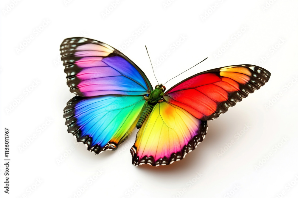 A colorful butterfly with vibrant wings isolated on a white background A colorful butterfly with vibrant wings isolated on a white background