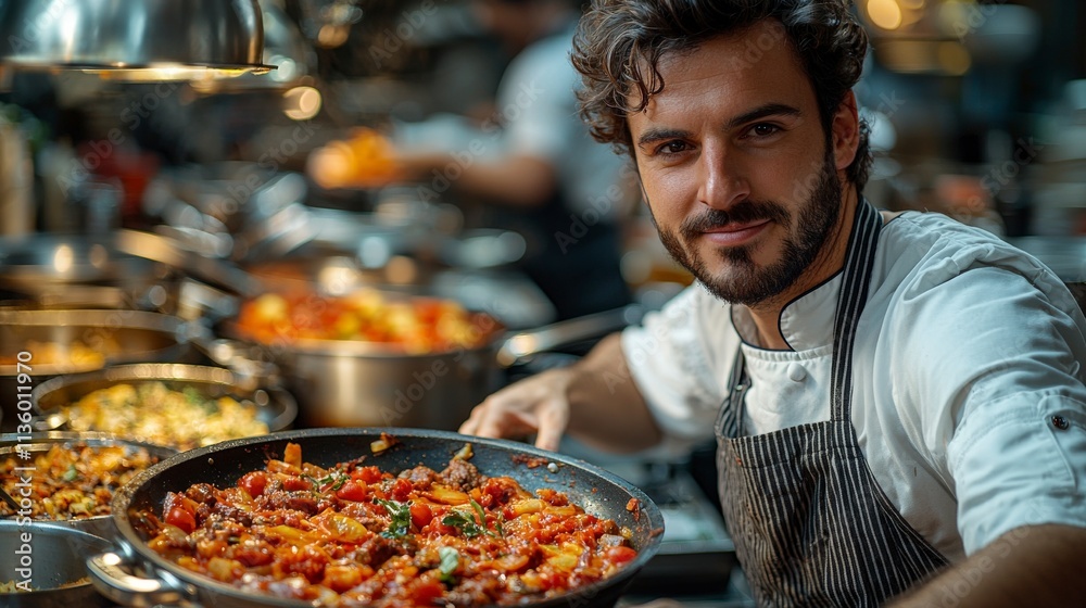 Chef Preparing Delicious Food in a Restaurant Kitchen Chef Preparing Delicious Food in a Restaurant Kitchen