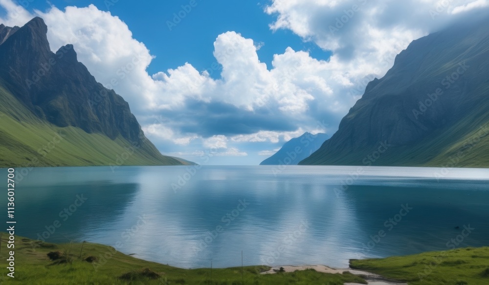 a large body of water with a mountain in the background a large body of water with a mountain in the background