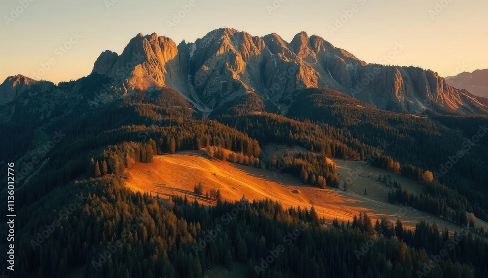 mountains with trees and a small house in the middle of them